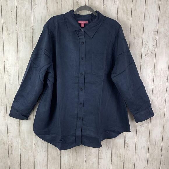 Woman Within Shirt 1X Faux Suede Button Up Shirt Long Sleeve Collared Na… - Picture 1 of 8